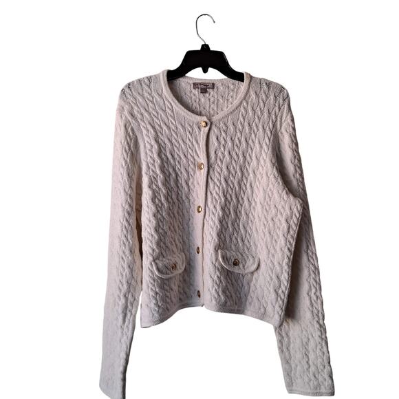 NWT J. Crew Odette Cable Knit Sweater Cotton Blend Boucle Lady Jacket White Sz M - Picture 2 of 12